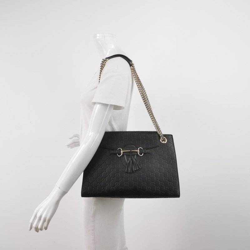 Gucci Emily大號牛皮老花壓紋流蘇馬銜扣單肩 包-1