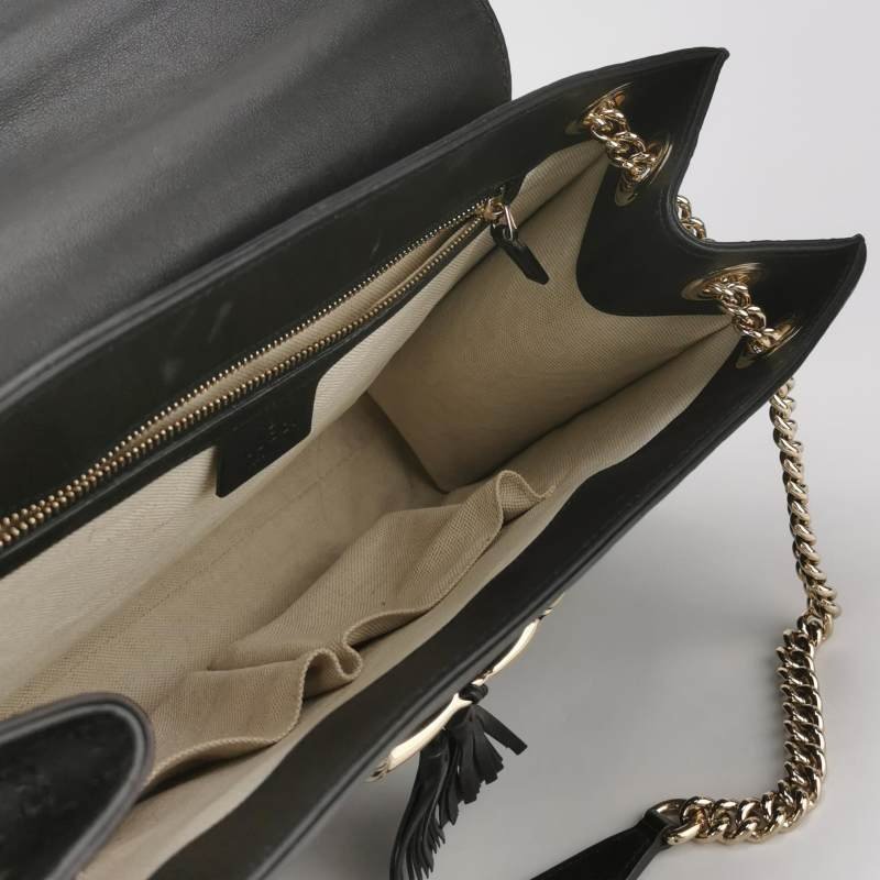 Gucci Emily大號牛皮老花壓紋流蘇馬銜扣單肩 包-6