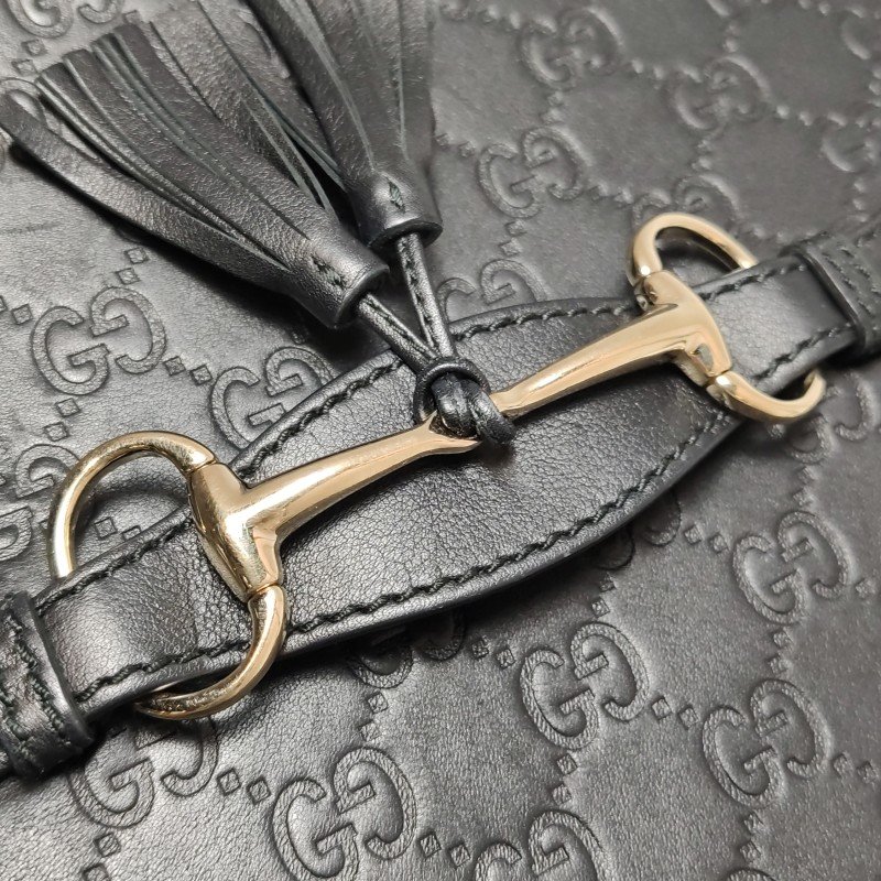 Gucci Emily大號牛皮老花壓紋流蘇馬銜扣單肩 包-11