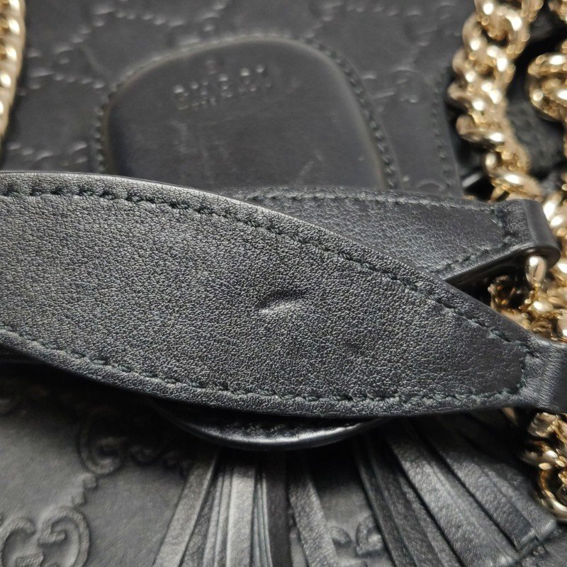 Gucci Emily大號牛皮老花壓紋流蘇馬銜扣單肩 包-21