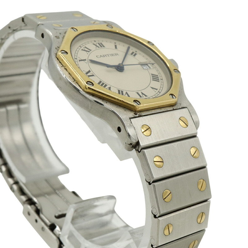 卡地亞 Santos 八角形象牙色錶盤黃金精鋼女石英腕錶 W2001583-5