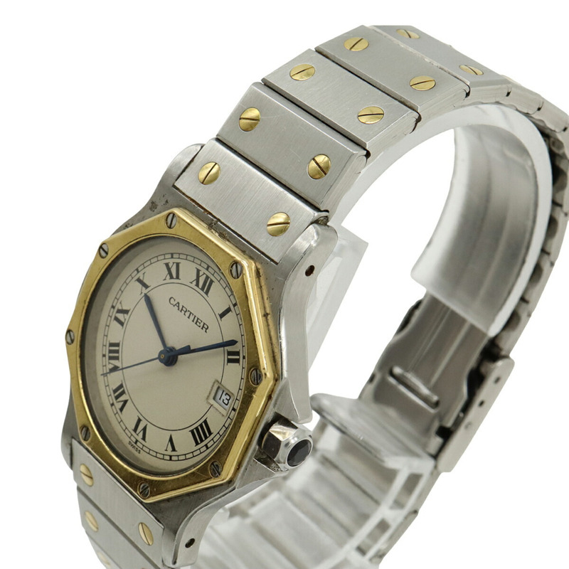 卡地亞 Santos 八角形象牙色錶盤黃金精鋼女石英腕錶 W2001583-6