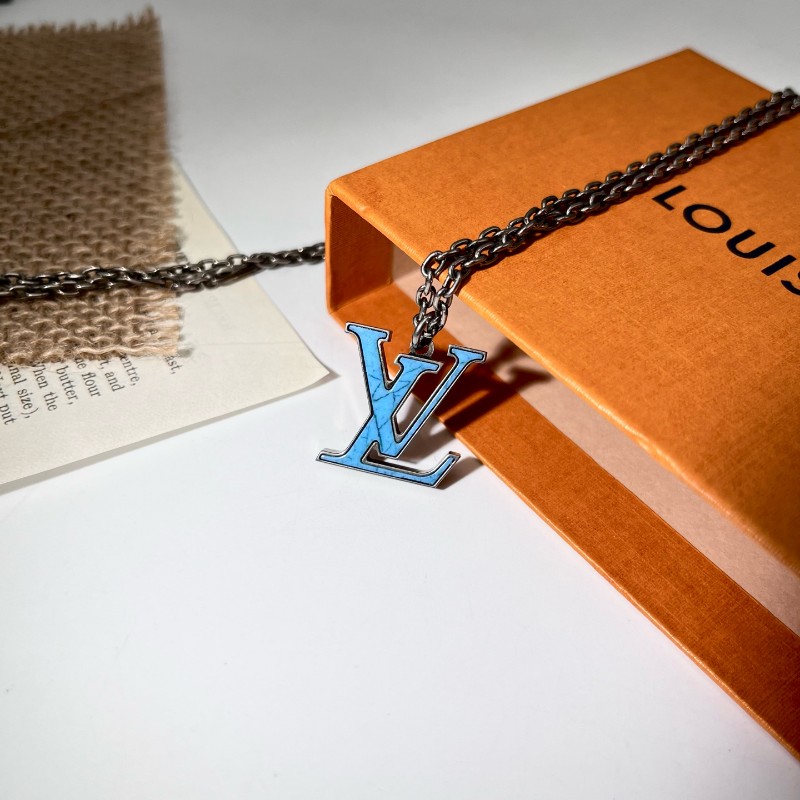 LV路易威登Turquoise藍色花卉字母吊墜 金屬項鏈 鏈長65cm 男女同款M68904-3