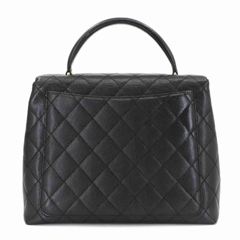 香奈兒黑魚子醬紋皮革Matelasse手提包，搭配金色五金配件（A12397）-2