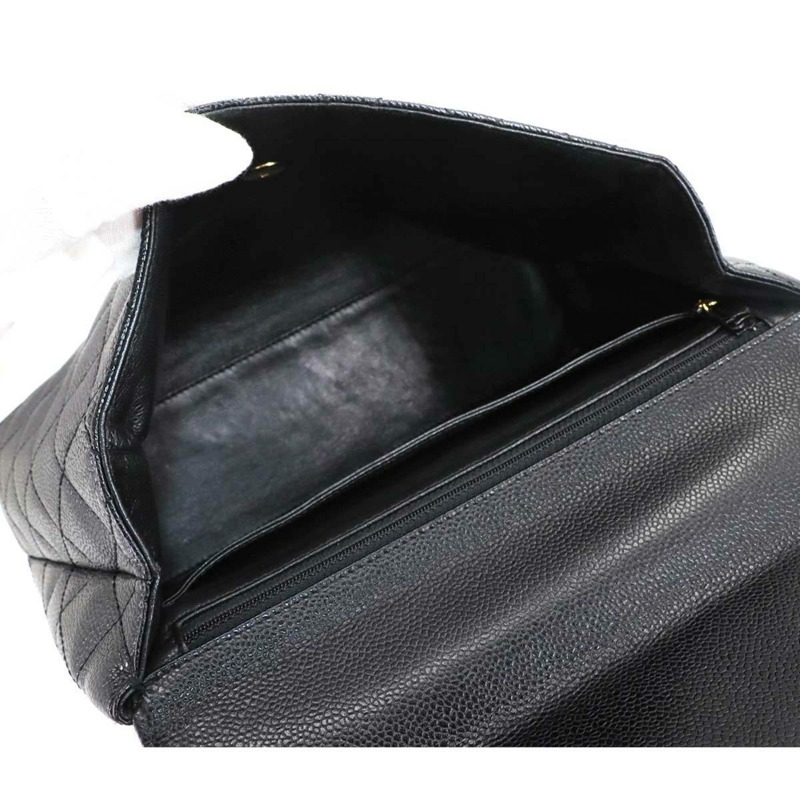 香奈兒黑魚子醬紋皮革Matelasse手提包，搭配金色五金配件（A12397）-7