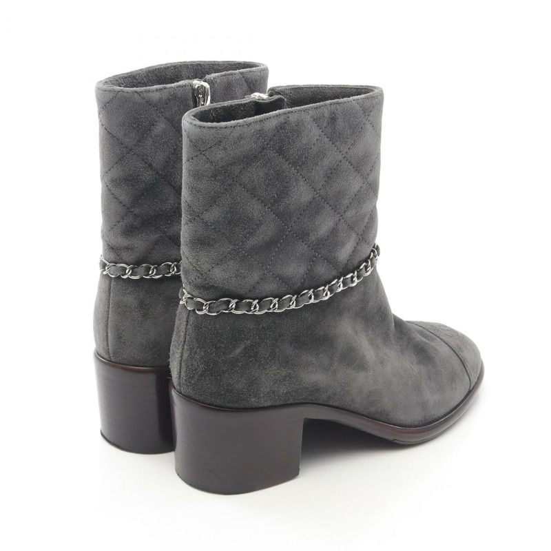 香奈兒 COCO Mark Matelasse 短靴 #38C G35091 灰色麂皮二手女款-1