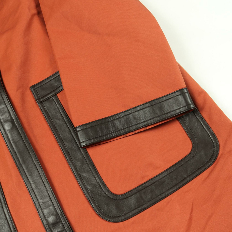 愛馬仕不鏽鋼領大衣 #38 羊皮棉質橙棕色二手女款-7