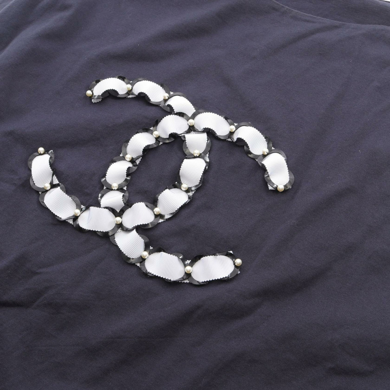 香奈兒 COCO 標誌 T 卹 #38 短袖純棉海軍藍二手女款-6