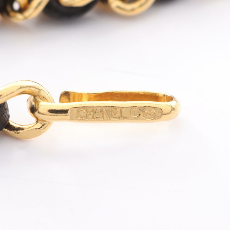 香奈兒 COCO 標誌鏈條腰帶 97cm 皮革鍍金黑色二手女士-3