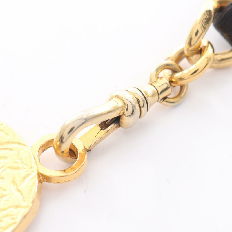 香奈兒 COCO 標誌鏈條腰帶 97cm 皮革鍍金黑色二手女士-4