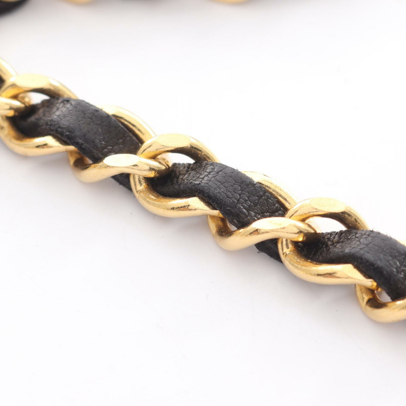 香奈兒 COCO 標誌鏈條腰帶 97cm 皮革鍍金黑色二手女士-5