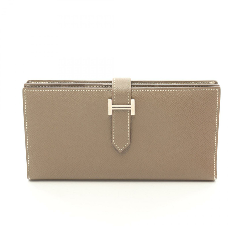 愛馬仕 Bearn Soufflet 雙折長款皮夾 X Epsom Etoupe 灰色二手 SHW-0