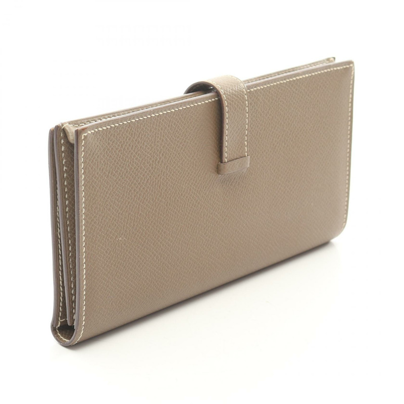 愛馬仕 Bearn Soufflet 雙折長款皮夾 X Epsom Etoupe 灰色二手 SHW-1