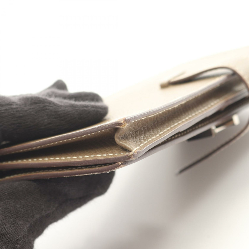 愛馬仕 Bearn Soufflet 雙折長款皮夾 X Epsom Etoupe 灰色二手 SHW-9