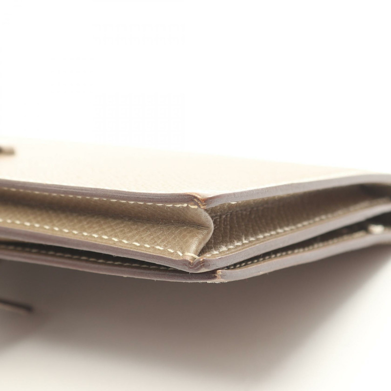 愛馬仕 Bearn Soufflet 雙折長款皮夾 X Epsom Etoupe 灰色二手 SHW-11