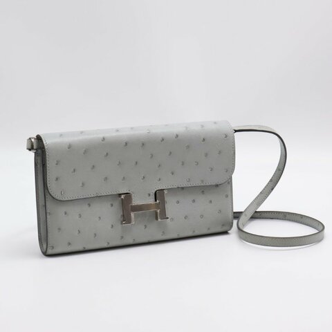 HERMES Constance to go - 鴕鳥皮冰川藍銀 B
