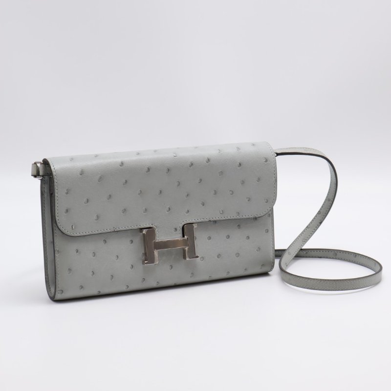 HERMES Constance to go - 鴕鳥皮冰川藍銀 B-0
