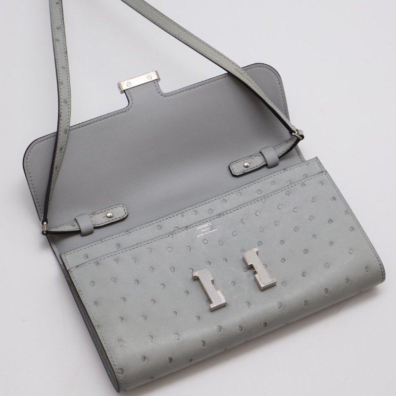 HERMES Constance to go - 鴕鳥皮冰川藍銀 B-5