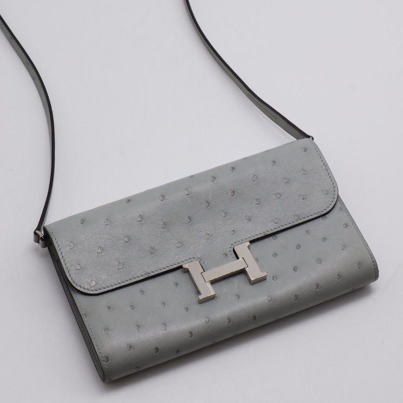 HERMES Constance to go - 鴕鳥皮冰川藍銀 B-8