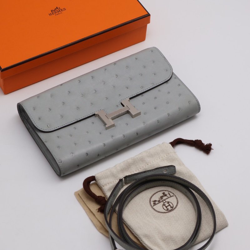 HERMES Constance to go - 鴕鳥皮冰川藍銀 B-9