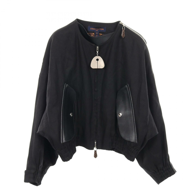路易威登 (LOUIS VUITTON) 黑色女士拉鍊夾克 FGJA48JMV 布料皮革 #38-0