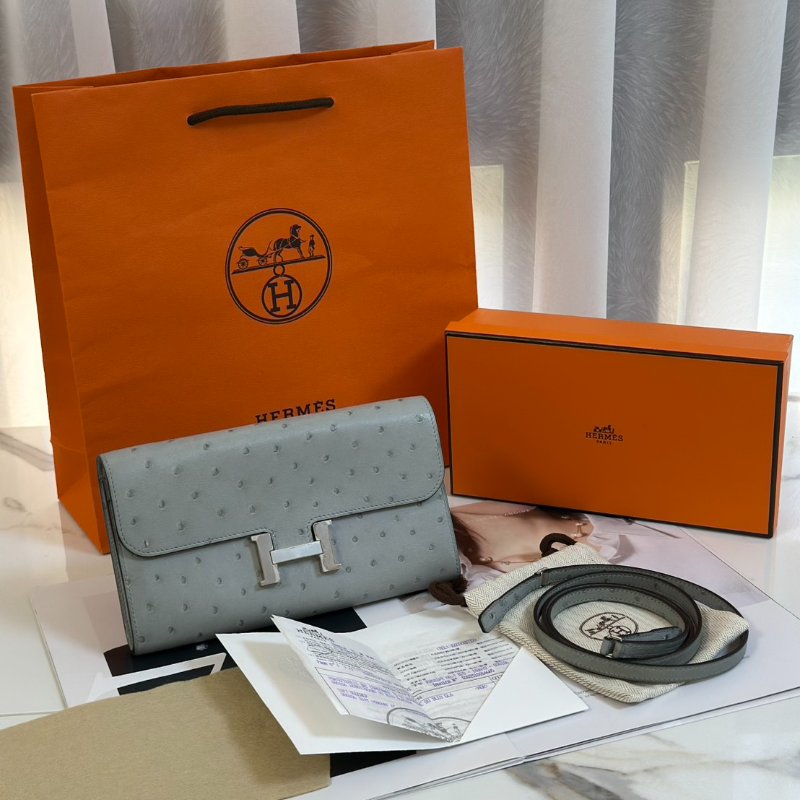 HERMES Constance to go - 鴕鳥皮冰川藍銀 B-5