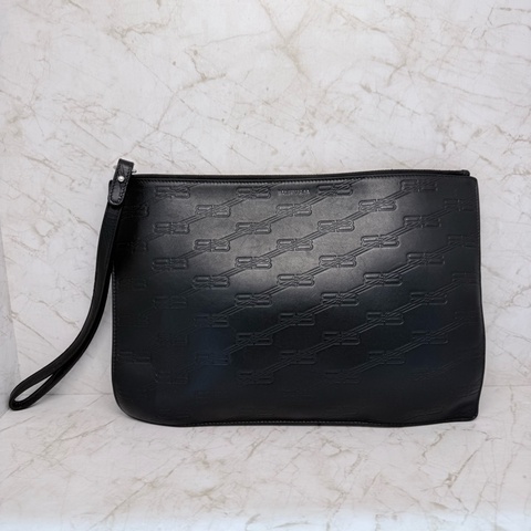 BALENCIAGA全皮斜紋滿版LOGO手拿包