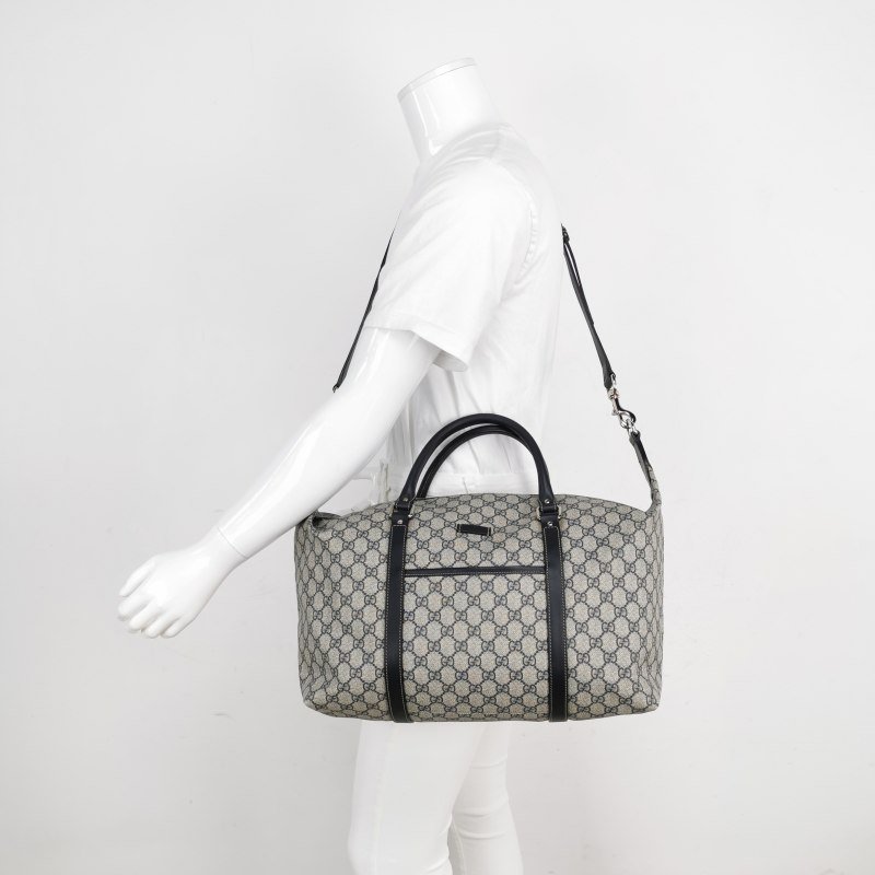 Gucci牛皮雙G老花皮標logo斜挎包行李箱包-1
