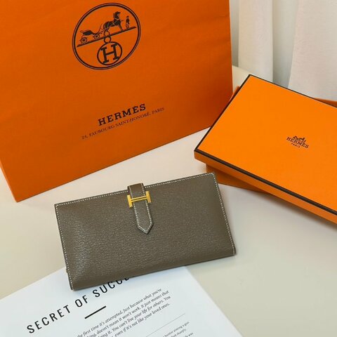 HERMES Bearn雙折長夾 - 灰金 U