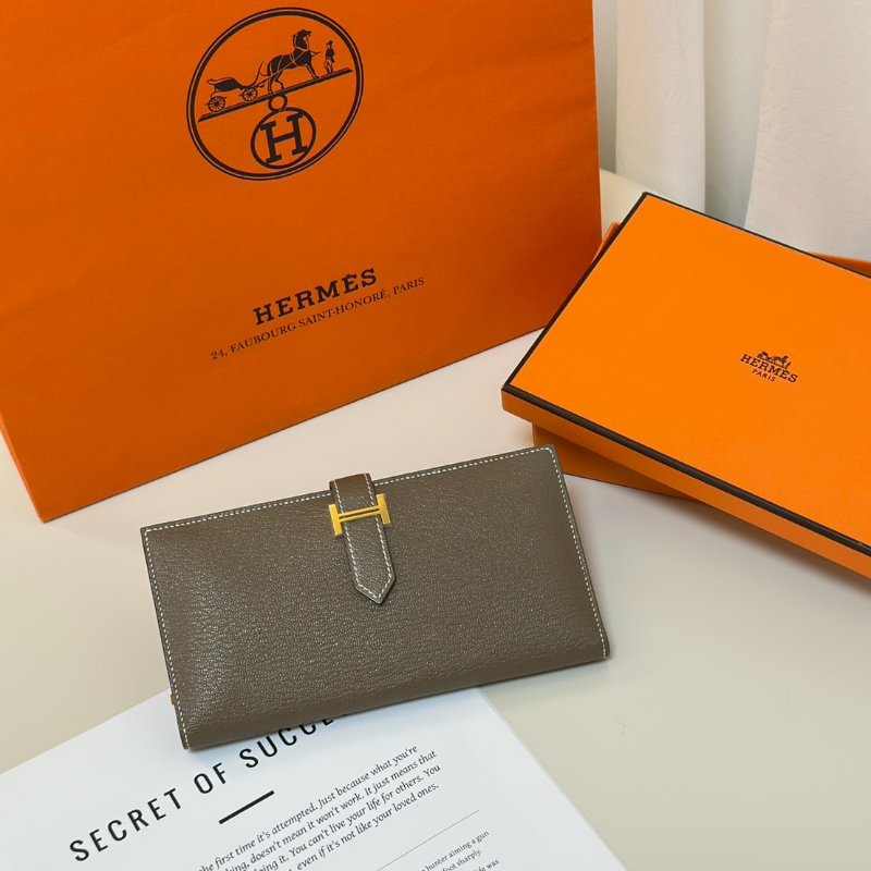 HERMES Bearn雙折長夾 - 灰金 U-0