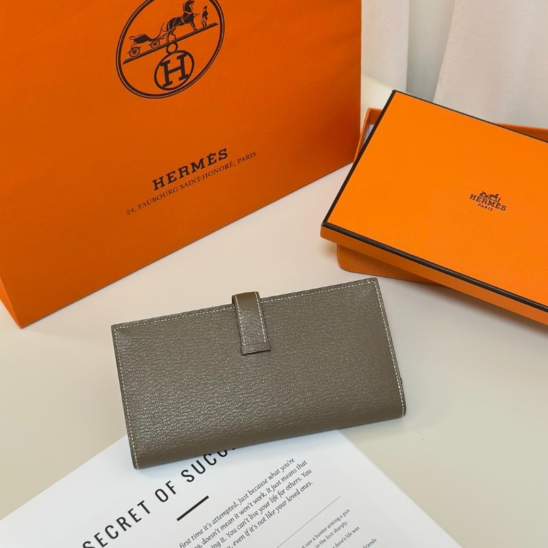 HERMES Bearn雙折長夾 - 灰金 U-1