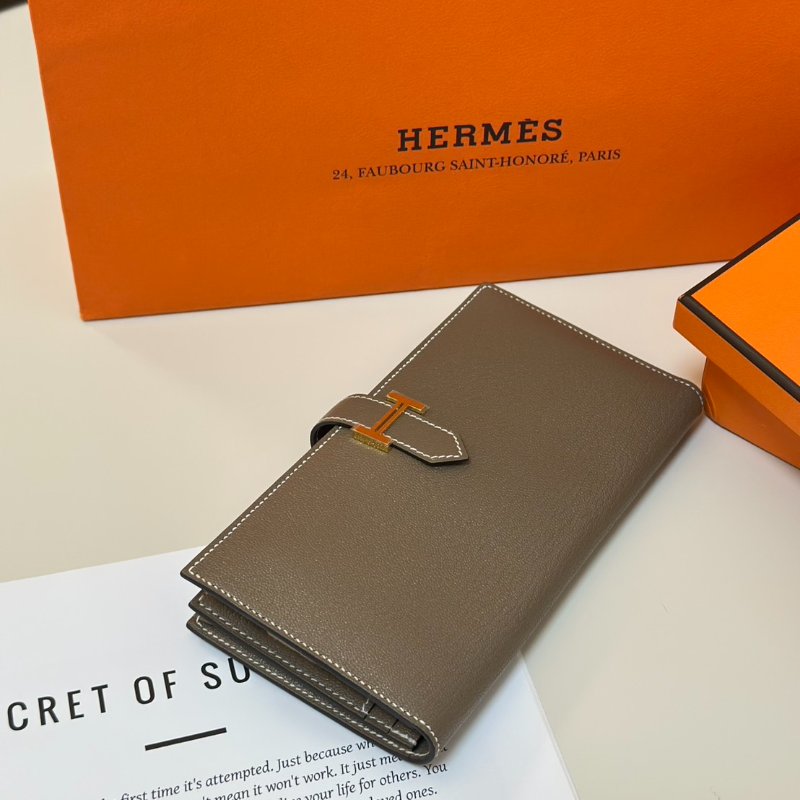 HERMES Bearn雙折長夾 - 灰金 U-2