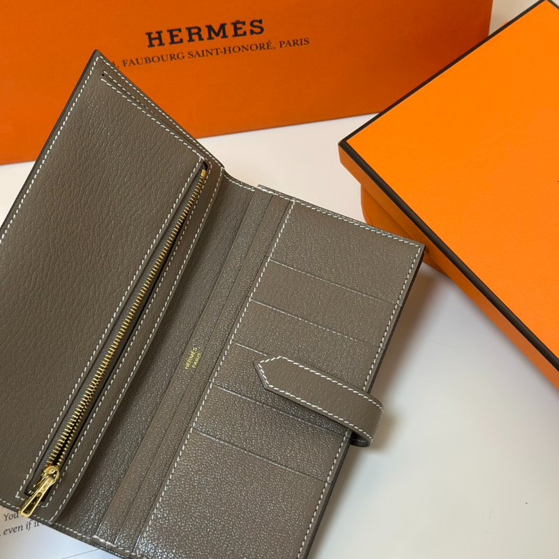 HERMES Bearn雙折長夾 - 灰金 U-3