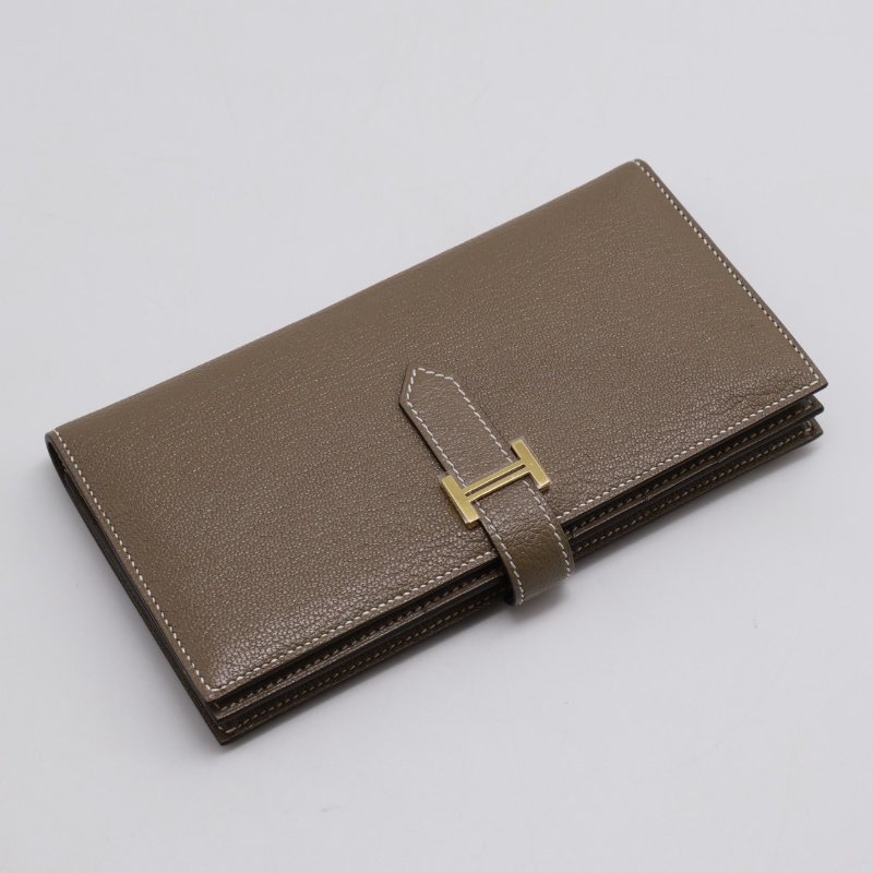 HERMES Bearn雙折長夾 - 灰金 U-0