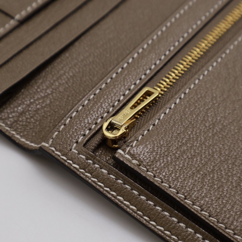 HERMES Bearn雙折長夾 - 灰金 U-4