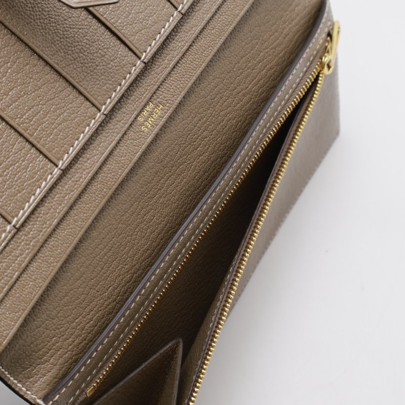 HERMES Bearn雙折長夾 - 灰金 U-5