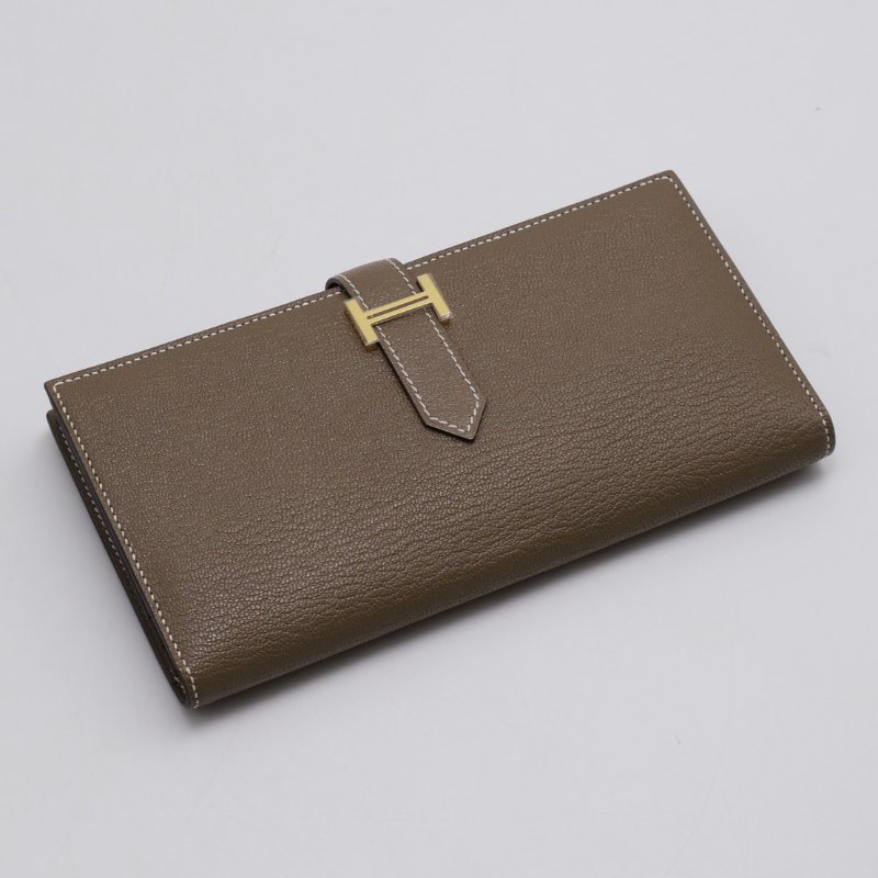 HERMES Bearn雙折長夾 - 灰金 U-7