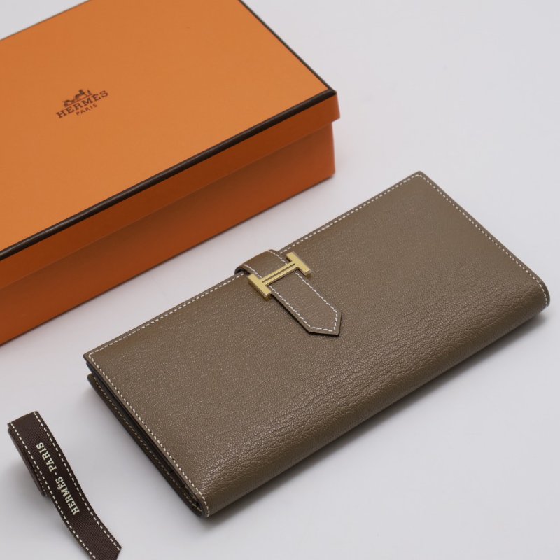 HERMES Bearn雙折長夾 - 灰金 U-8