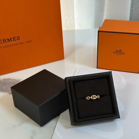 HERMES Chaine d'ancre enchainee 豬鼻18K玫瑰金戒指 54