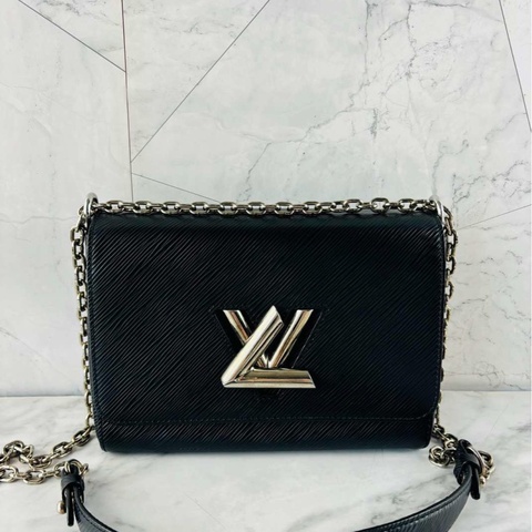 LV黑色水波紋銀扣Twist中號扭扭包單肩斜挎包