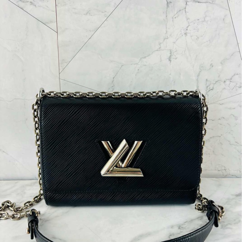 LV黑色水波紋銀扣Twist中號扭扭包單肩斜挎包-0