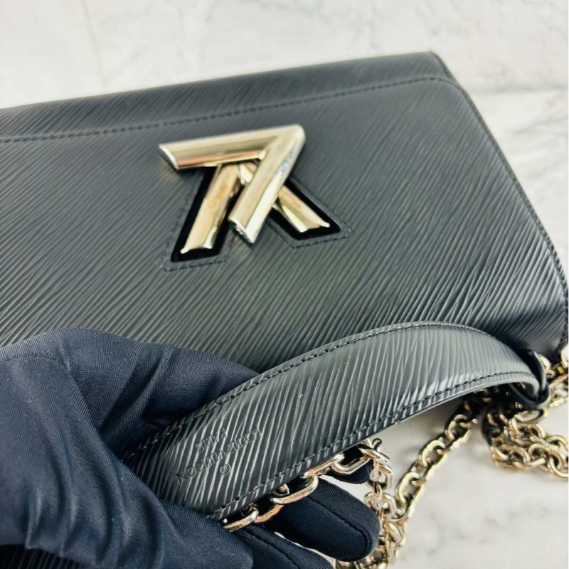 LV黑色水波紋銀扣Twist中號扭扭包單肩斜挎包-5