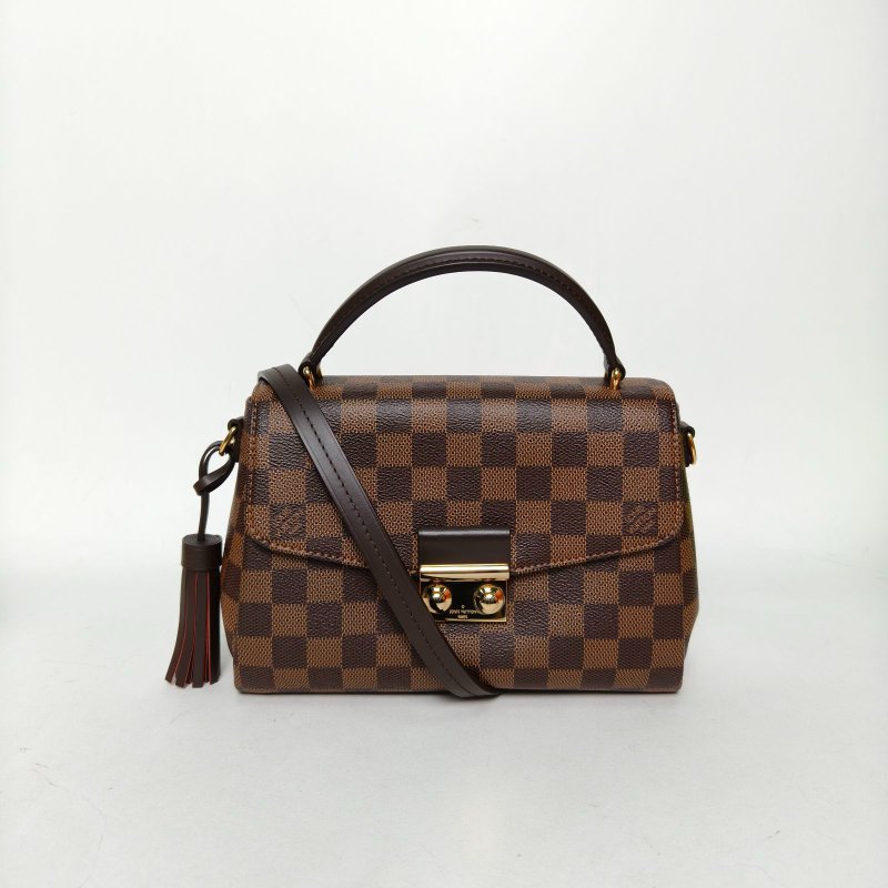 LOUIS VUITTON Croisette手柄郵差包棕色棋盤格PVC金扣2017肩背包-0