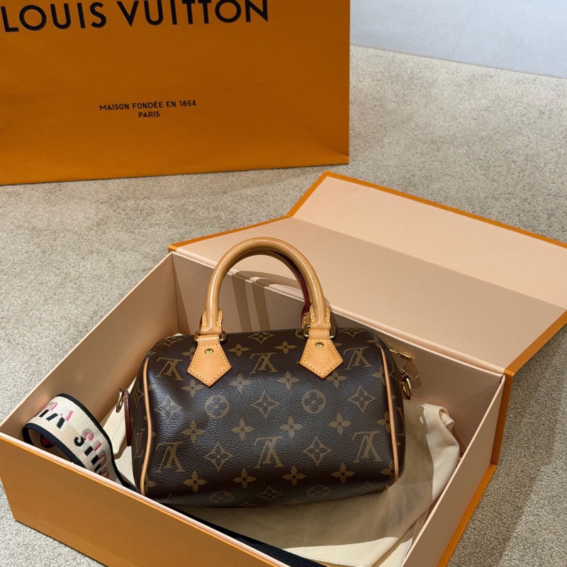 【✨99%新】LV speedy 20 經典老花手提斜挎包搭黑色肩帶芯片款-1