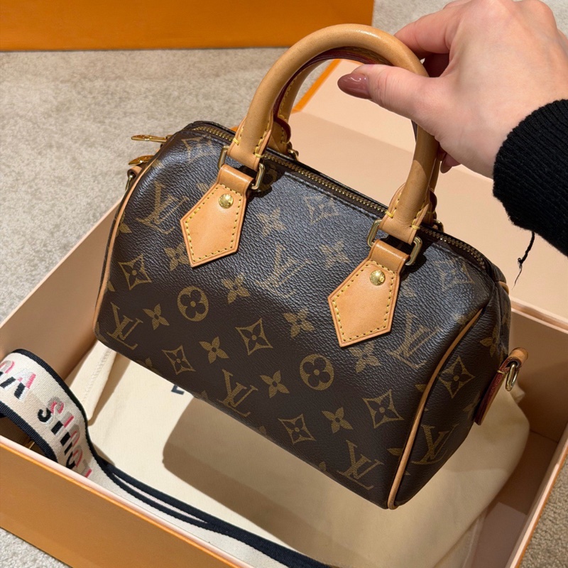 【✨99%新】LV speedy 20 經典老花手提斜挎包搭黑色肩帶芯片款-2