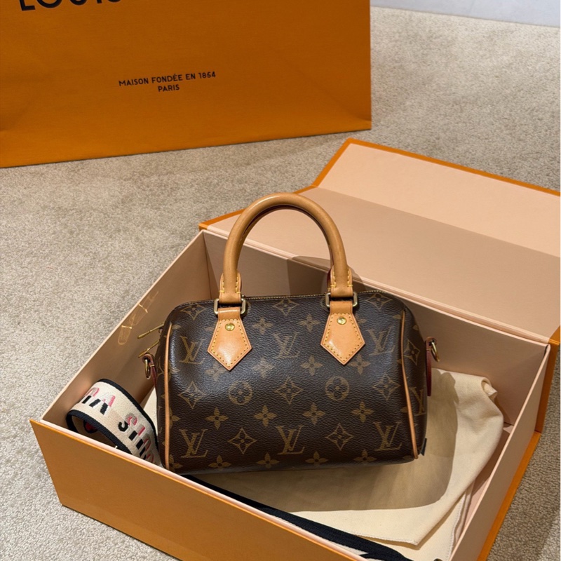 【✨99%新】LV speedy 20 經典老花手提斜挎包搭黑色肩帶芯片款-5