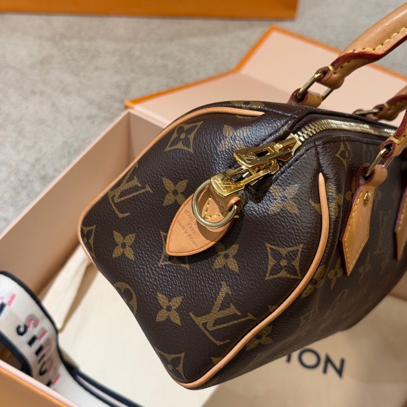 【✨99%新】LV speedy 20 經典老花手提斜挎包搭黑色肩帶芯片款-8