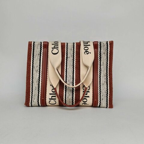 CHLOE 拼色帆布無WoodyTote中號36肩背包