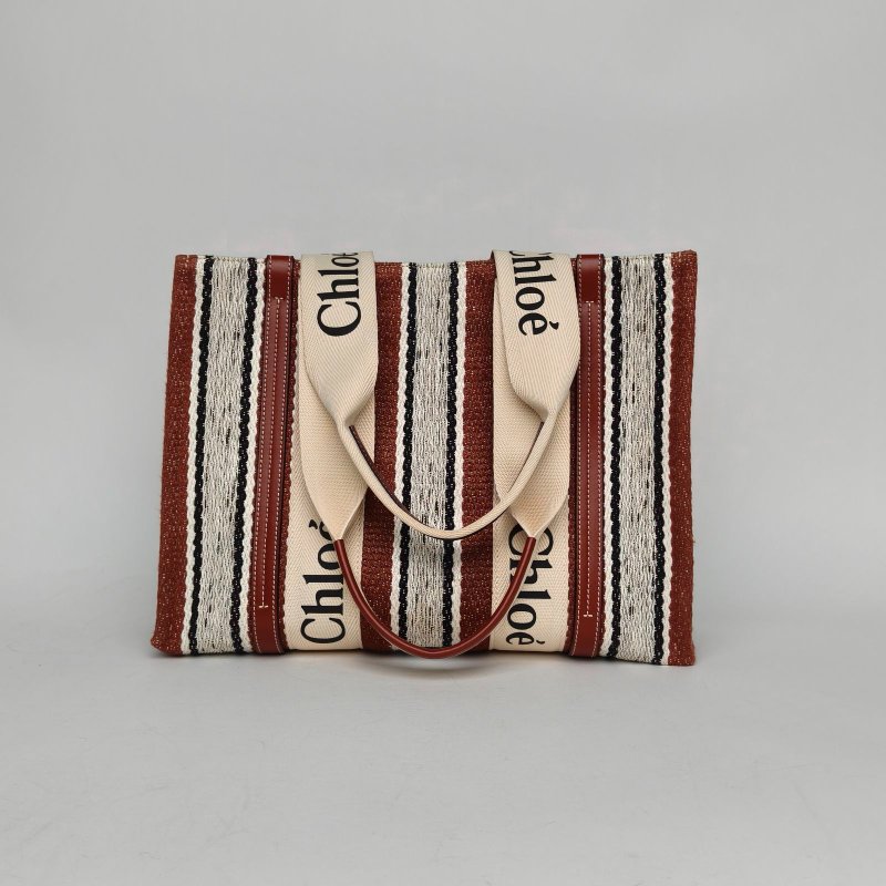 CHLOE 拼色帆布無WoodyTote中號36肩背包-0