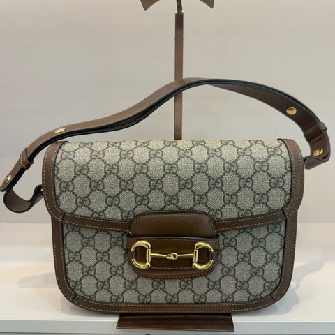 Gucci 1955馬鞍包 老花拼焦糖色中號單肩斜挎